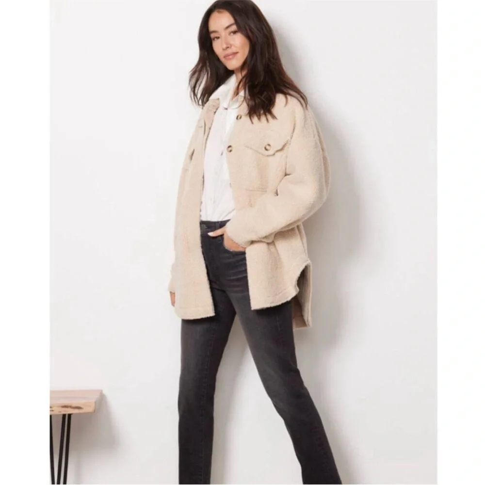 Good American Sherpa Shacket NWT Size 1/2 Tan Oversized Small / Medium - Picture 9 of 14